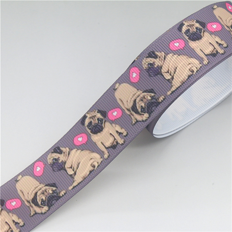 DUWES 50 yards Hond Poedel Bulldog Corgi Gedrukt Grosgrain Lint Accessoire Hairbow Hoofddeksels Decoratie DIY OEM D1651