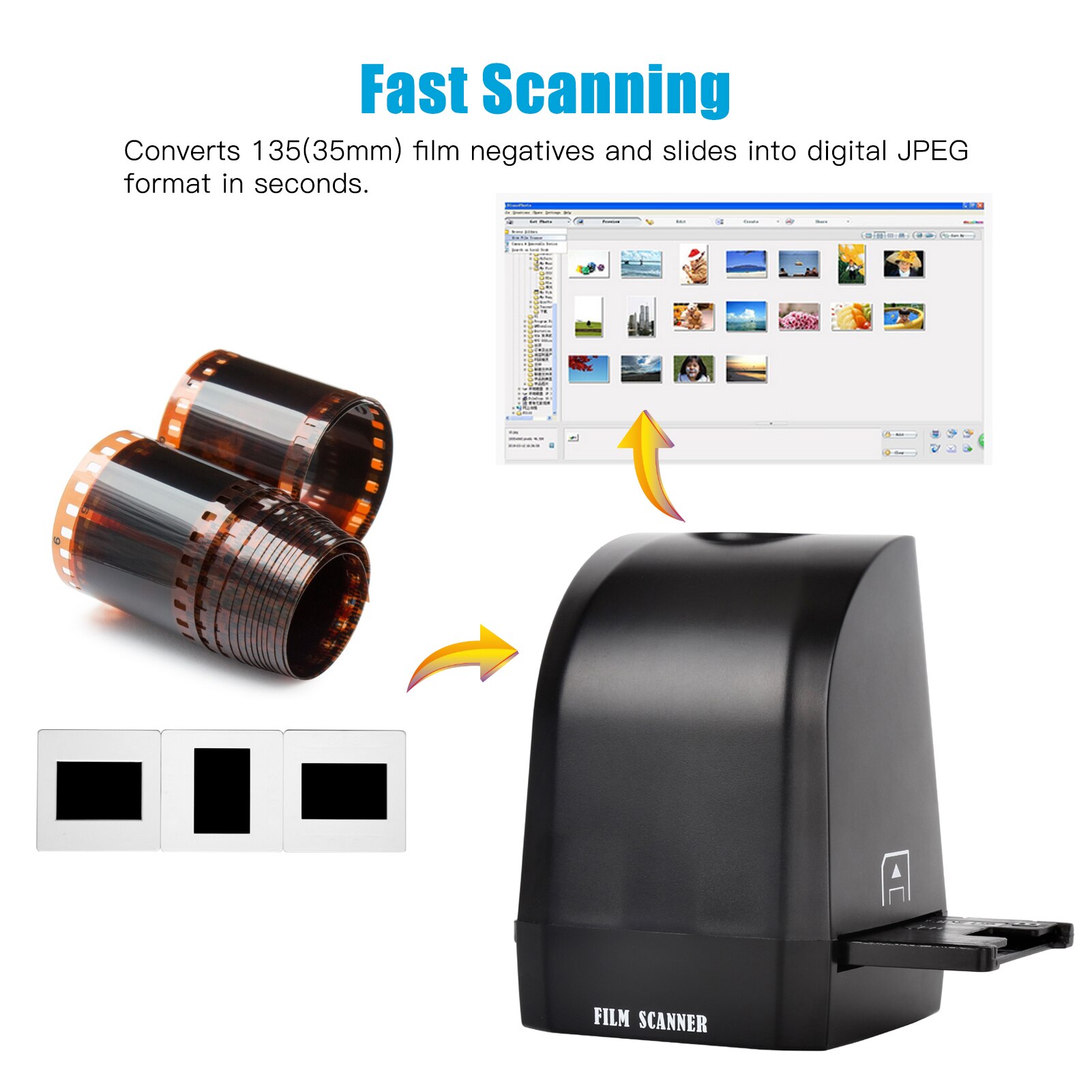 Bærbar negativ film scanner 135 film dias scanner konverter 8 megapixel cmos konverter 35mm/135mm dias &amp; negativer til jpeg