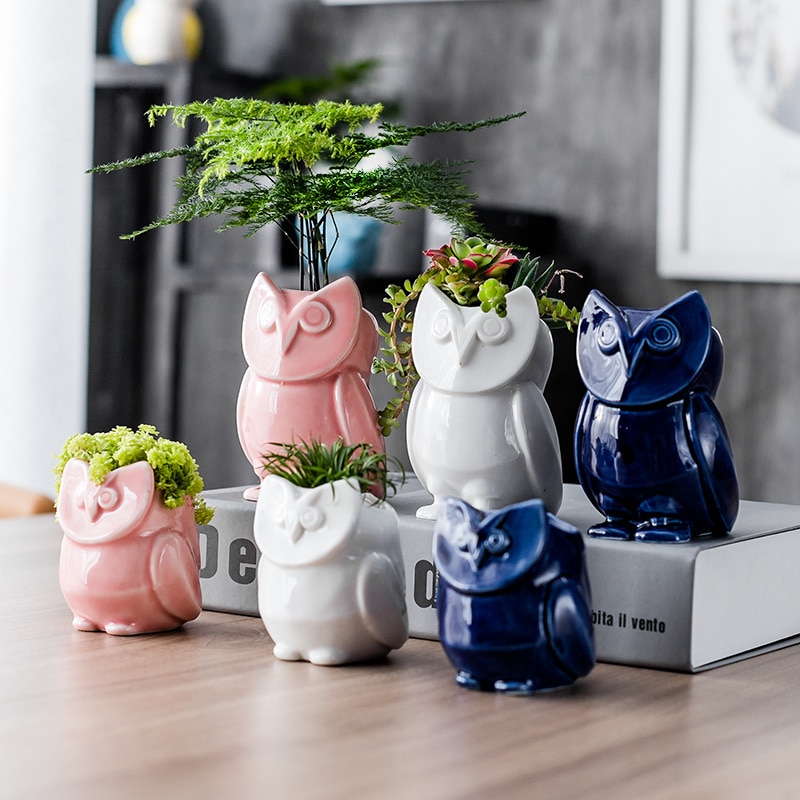 2 stuks/partij cartoon dieren uil keramische bloempot thuis tuinieren mini bloempot cartoon dieren bloempot plantentafel pot vaas