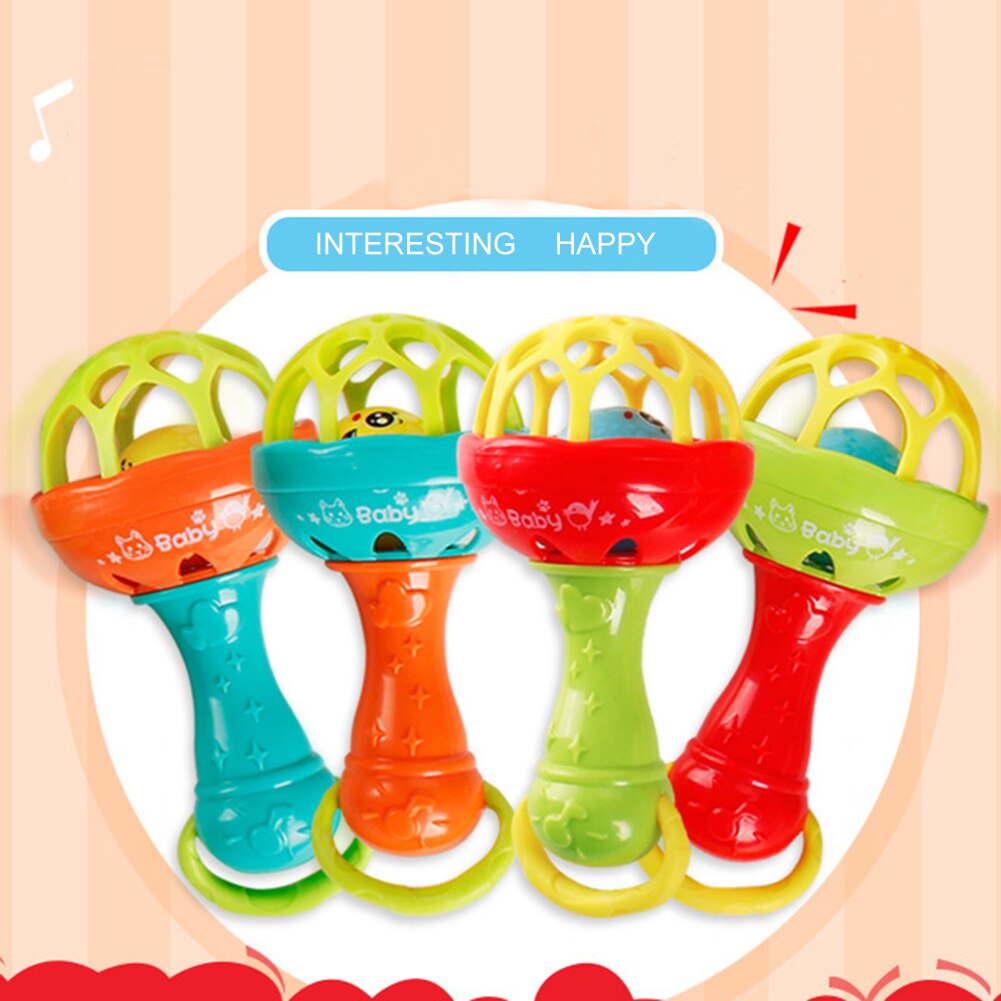 Newborn Baby Teether Rattle Toy Baby Intelligence Grasping Gums Hand Bell Sound Funny Birthday For 0-1 Year Baby