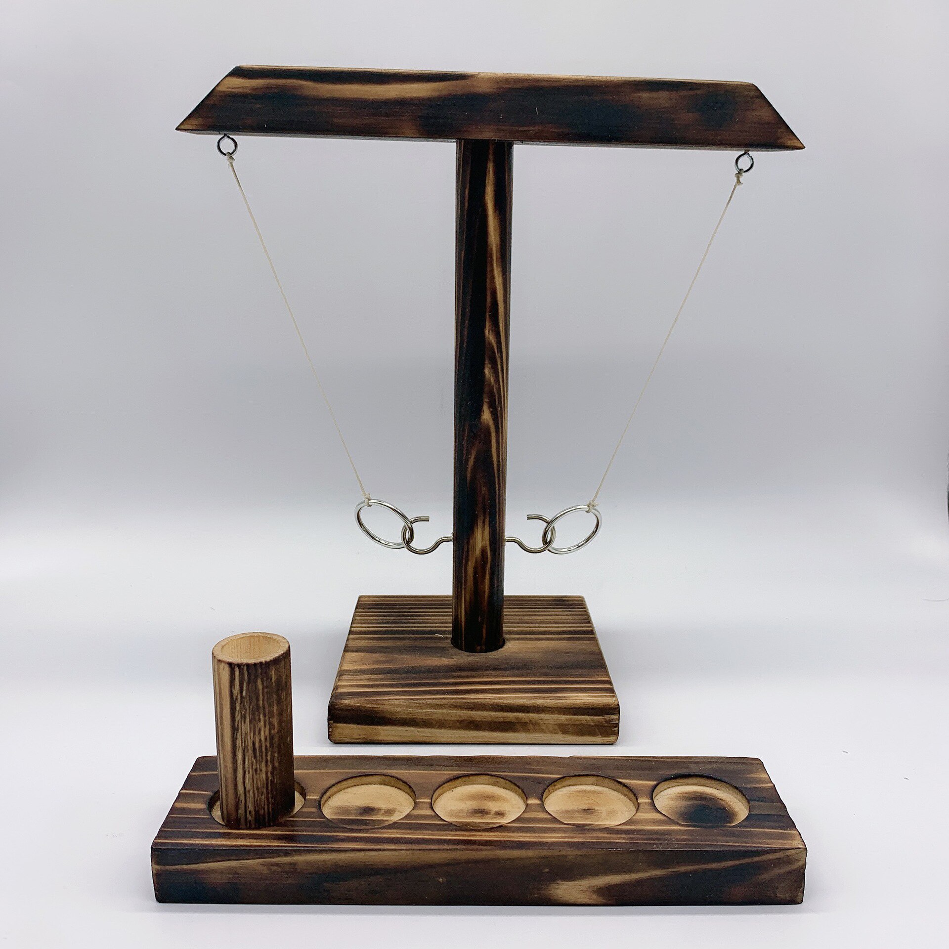 Gioco Ring Toss gioco interattivo di lancio in legno Casual stile industriale Bar famiglia Desktop anello da lancio gioco Hook and Loop Ring: square 1