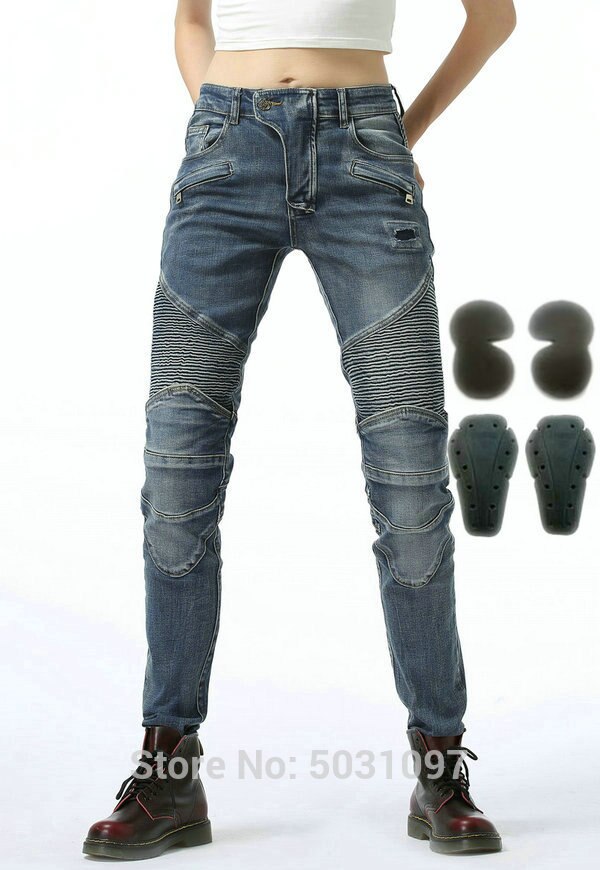 Loong Biker motorcycle riding pants 100% cotton protective leisure jeans female knight casual loose trousers: pants N bpads / 27