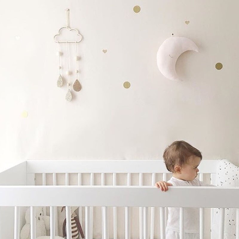 Adornos colgantes de madera de estilo nórdico INS, colgante de madera con de nubes y planetas y estrellas para habitación de niños y bebés, accesorios de decoración para dormitorio infantil: GOLD STAR