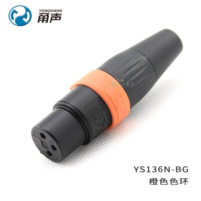 Genuine YONGSHENG (NEUTRIK) YS136N-B Black nickel plated cannon XLR three-core balanced cannon female plug with Color Ring: ORANGE