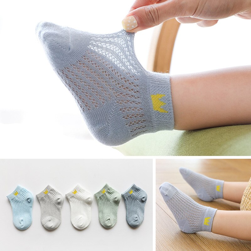 Calcetines de algodón para niños, novedad de verano, 5 par/lote, Calcetines de malla ultrafinos para niños de 1 a 12 años, modernos