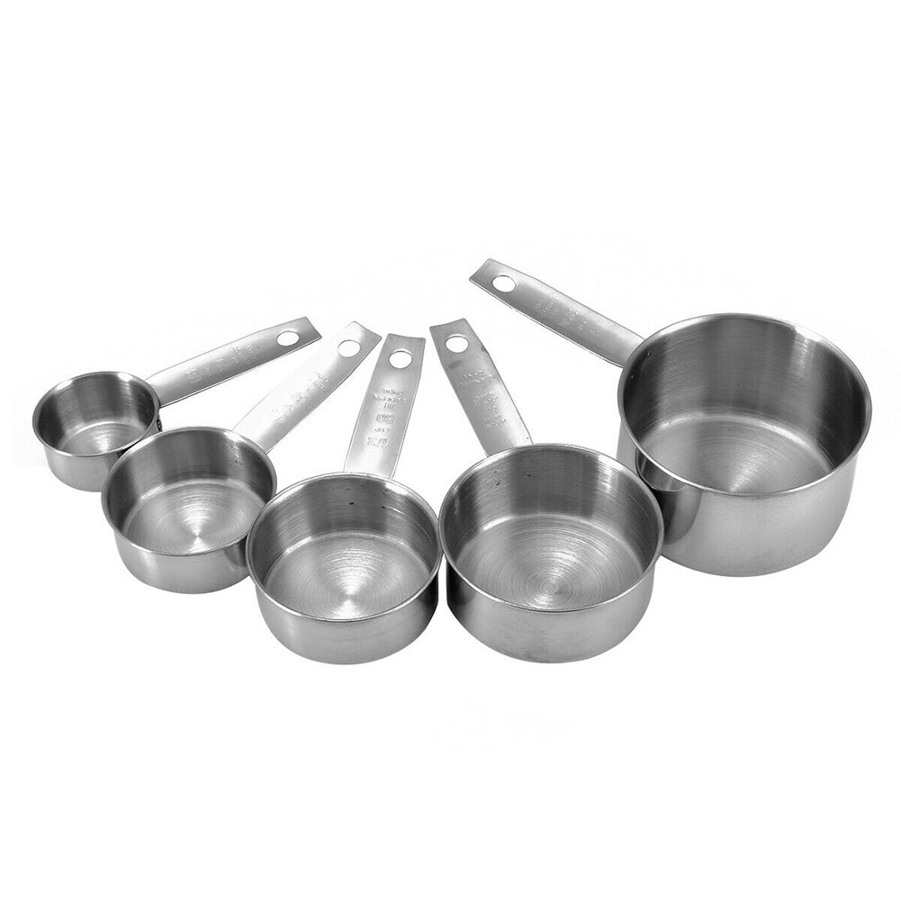 5pcs/set Baking Practical Durable Cooking Non Toxic Kitchen Tool Gadgets Stainless Steel Portable Measuring Cups Silver Spoons