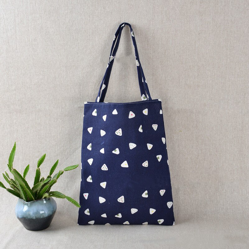 Eco Duurzaam Womens Meisjes Katoen Linnen Shopping Herbruikbare Tas Schoudertas Tote School Handtassen Bolsa Feminina Bloem Canvas Tas: Navy Blue