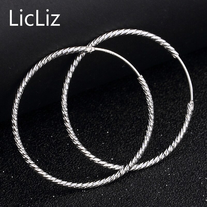 Licliz Grote 925 Sterling Zilver Hoop Earring Vrouwen Maxi Oor Piercing Loop Huggie Earring Verklaring Ronde Cirkel Oor Hoepel LE0335