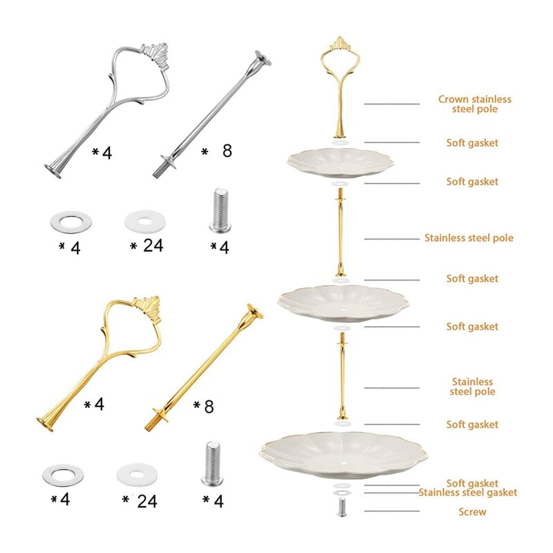 -8 Sets 3 Tier Crown Taart Plaat Stand Fittingen Hardware Houder Keuken Gadgets Voor Bruiloft En Partij-silver & Golden