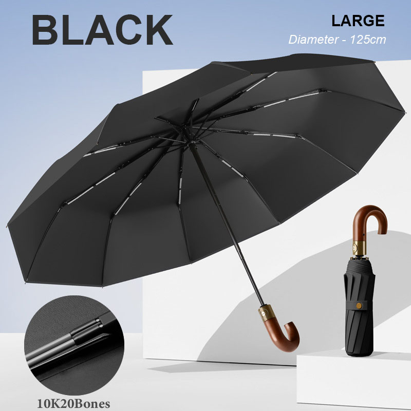 Paraguas automático de lujo reforzado para hombre, 30 huesos, resistente al viento, fuerte, 125CM, mango de madera grande, resistente al agua, para negocios