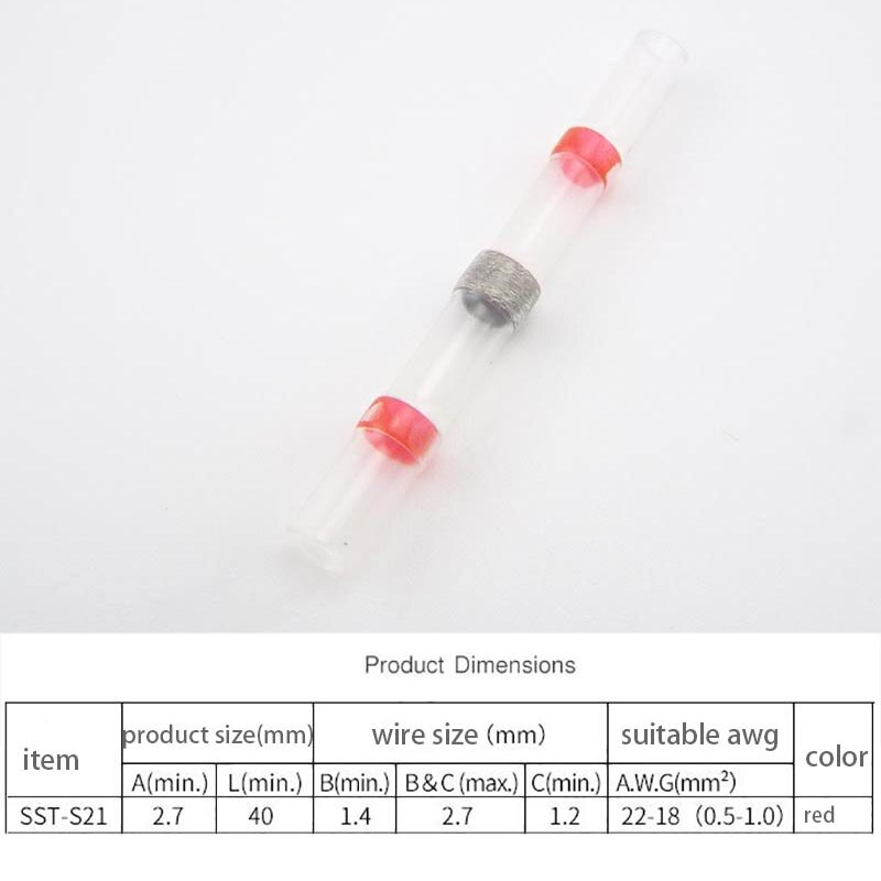 Waterproof Electrical Heat Shrink tube Connector plug cable wire Butt Sleeve Seal Soldering Terminals Insulated Solder awg 18-22