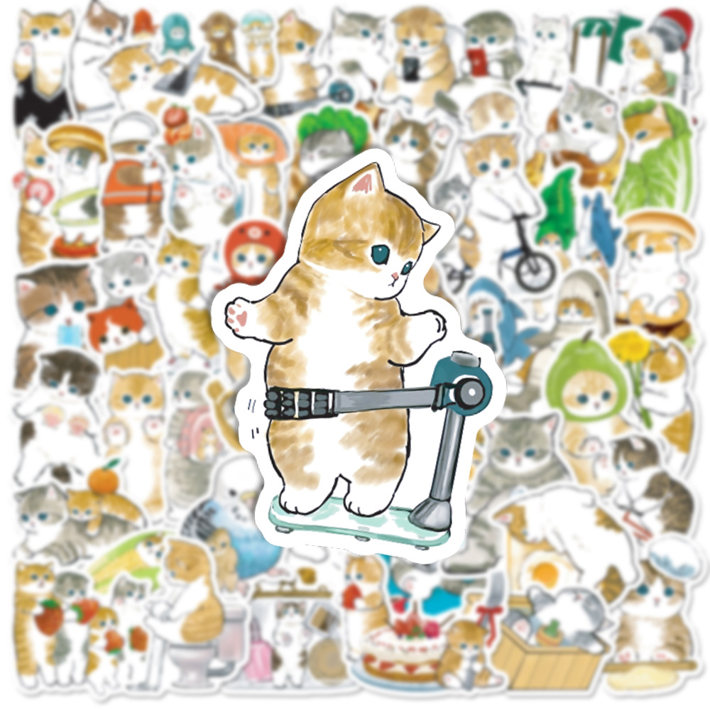 50Pcs Cartoon Cat Stickers Cute Kitten DIY Stickers Scrapbooking Phone Luggage Skateboard Decorative Waterproof Graffiti Decals