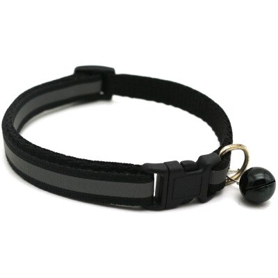 Breloque réfléchissante et cloche collier de chat élastique de sécurité réglable avec du matériel de velours doux nouvelles couleurs produit pour animaux de compagnie petit collier de chien: Black