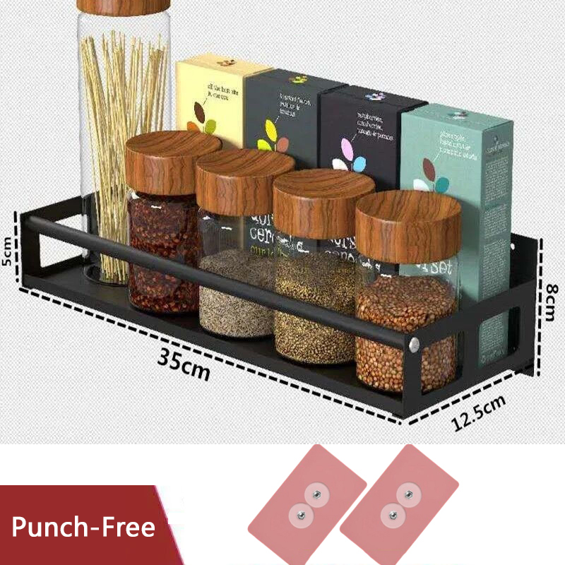 Keuken Kruidenrek Rvs Muur Gemonteerde Opslag Planken Kruiden Fles Rack Badkamer Punch-Gratis Organizer Rack: Donker Kaki