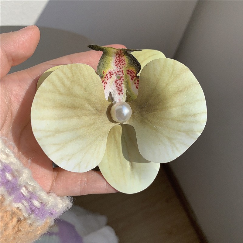 Boog Bloem Phalaenopsis Parel Haar Clip Bloem Haarspeld Orchidee Vlinder Haren Clip Haaraccessoires Haar Styling Tools: Licht Geel Goud Kleur