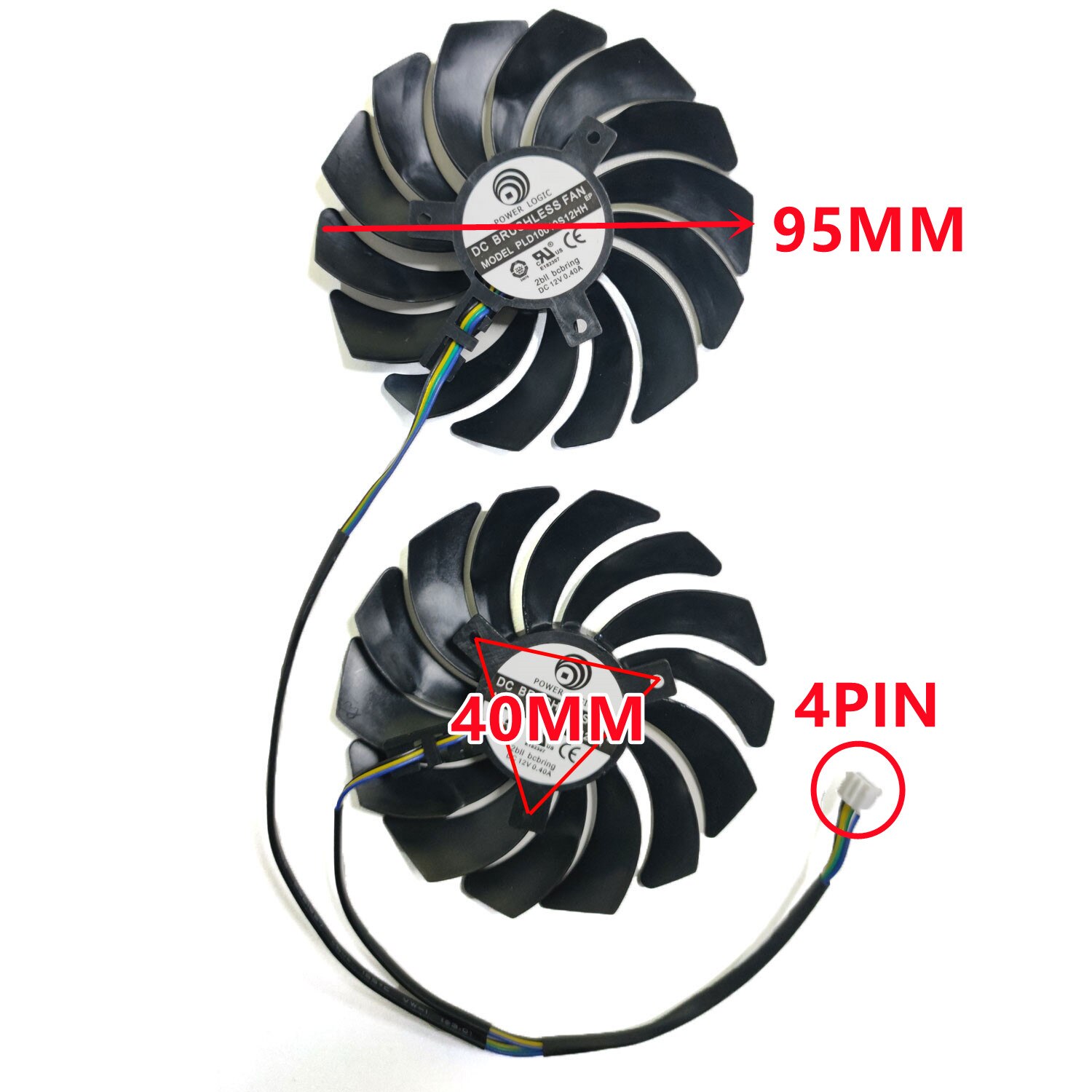 2PCS 95MM 4PIN PLD10010S12HH GTX 1080 GPU Fan，For MSI Radeon R9 380 Armor 2X GTX 1060/1070/1080Ti RX 470/570/580 Cooling Fan