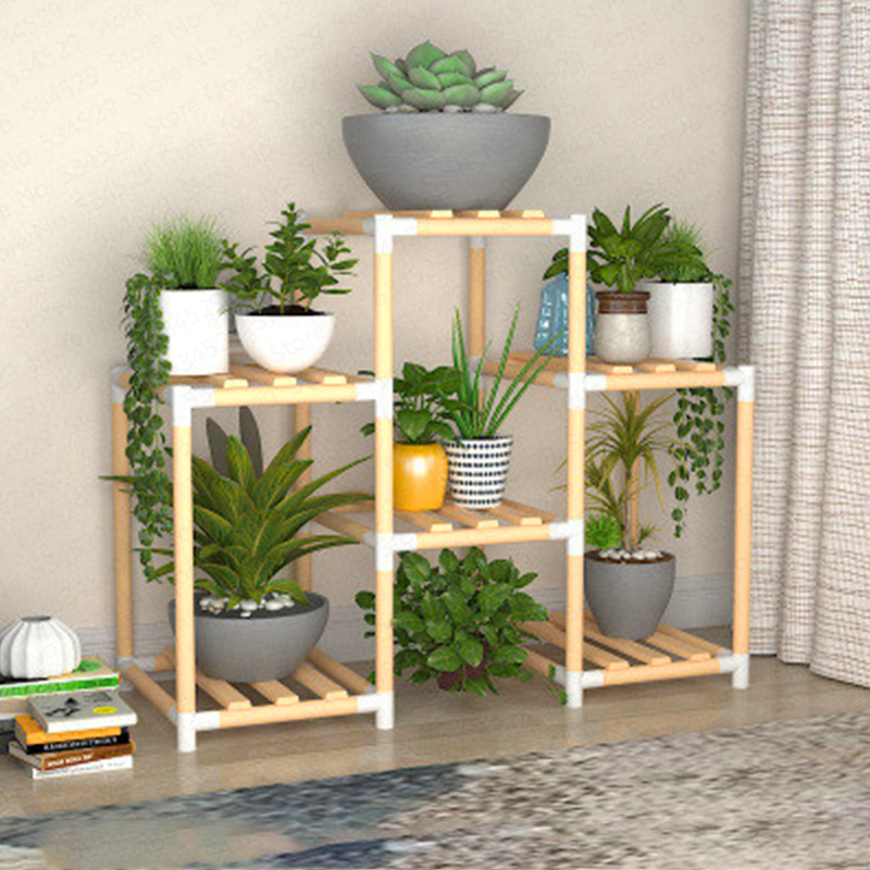 Balcony Wooden Plant Flower Display Stand Floor Shelves Multi-functional Flower Potted Stand Multi-storey Storage Rack Shelf