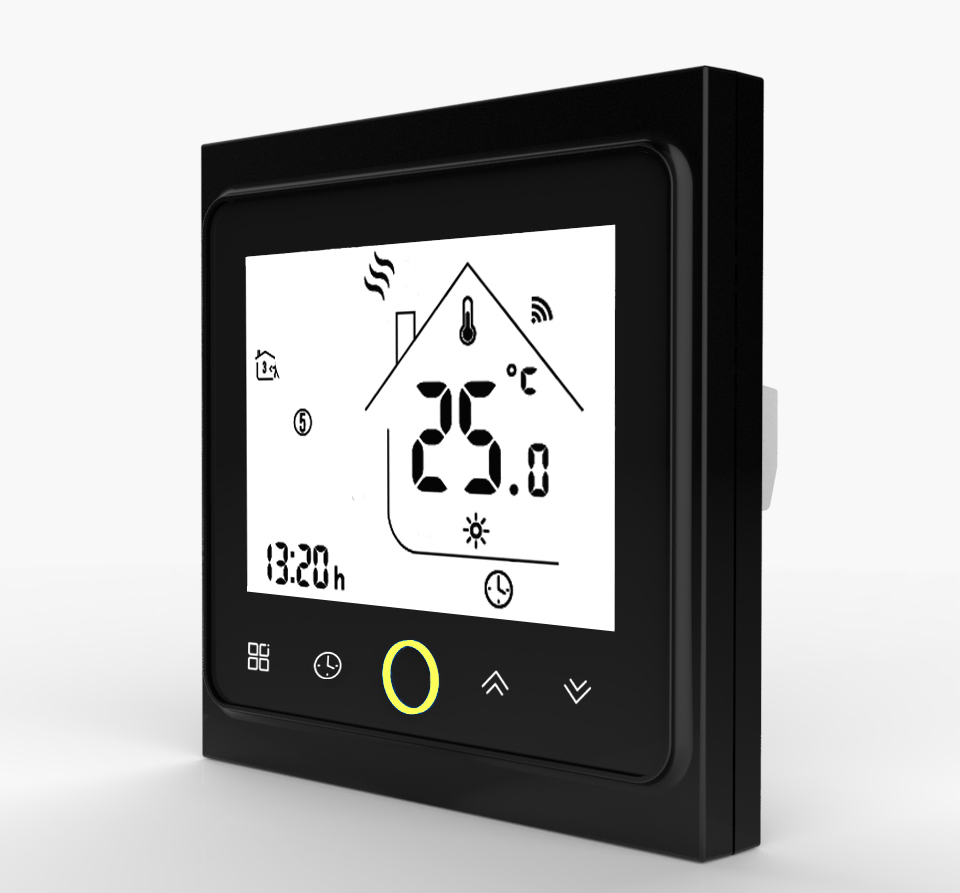 Wifi termostat temperaturregulator lcd berøringsskærm baggrundsbelysning til elektrisk opvarmning fungerer med alexa google home 16a: Sort