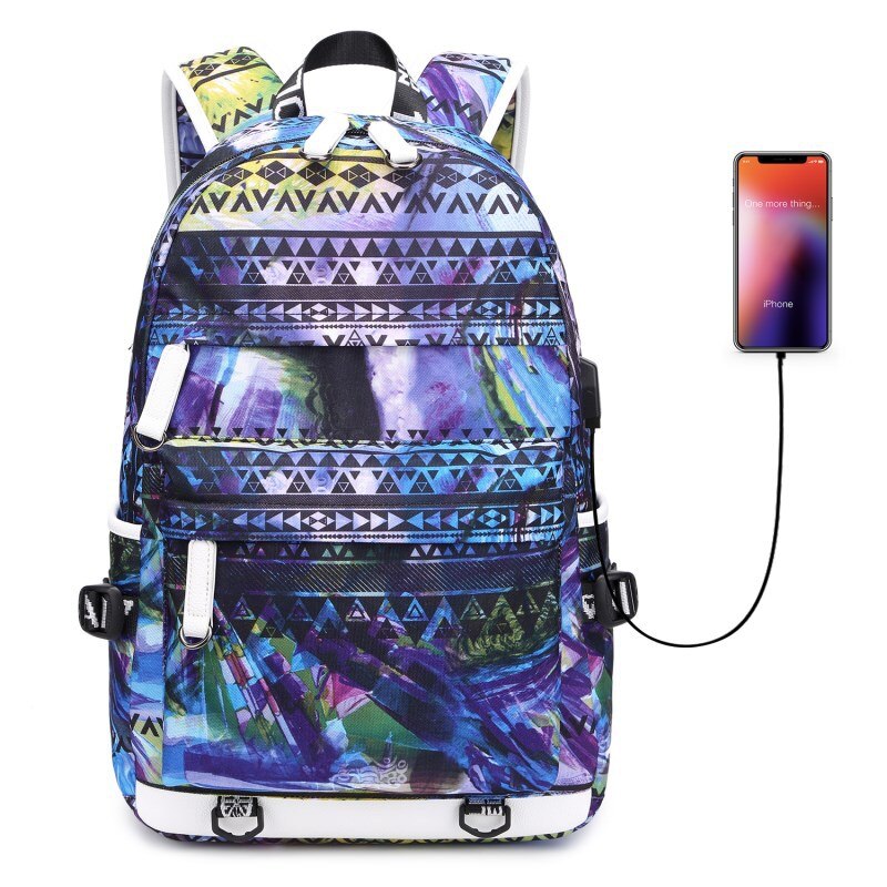 Large Backpack School Bag with USB Charging Port Men College Middle High Student Multifunction Travel Back Pack: Colorful Blue