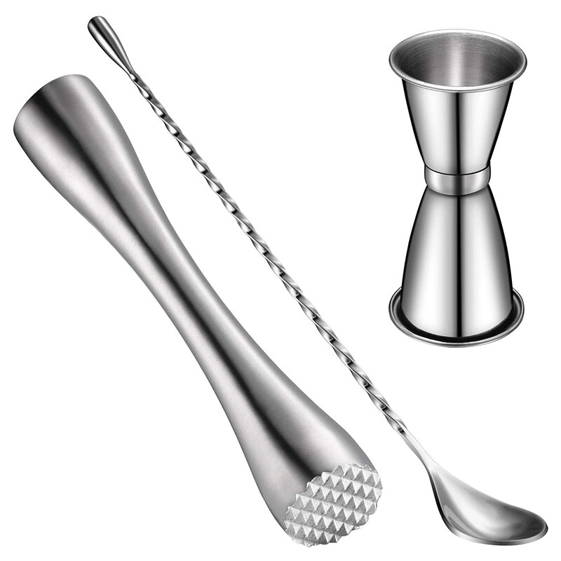 Juego de coctelera, agitador de cóctel de acero inoxidable, agitador de cóctel doble y Cóctel de barra de Patrón En Espiral 3 paquetes: Default Title