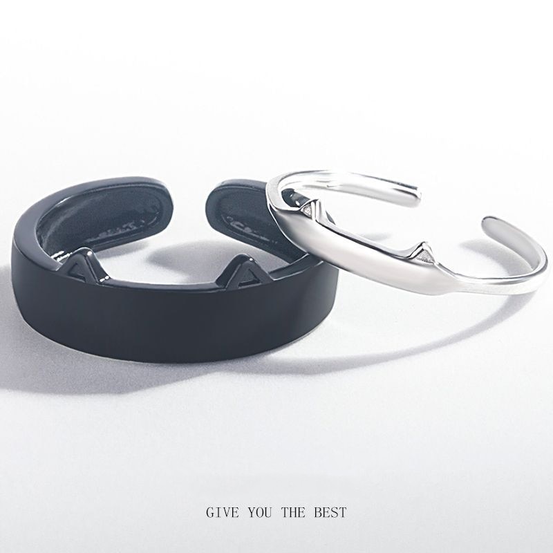 Trendiger partnerring aus edelstahl mit schwarzer und weißer katze, schlicht, süß, Ideal für studenten, offener Ring, #39