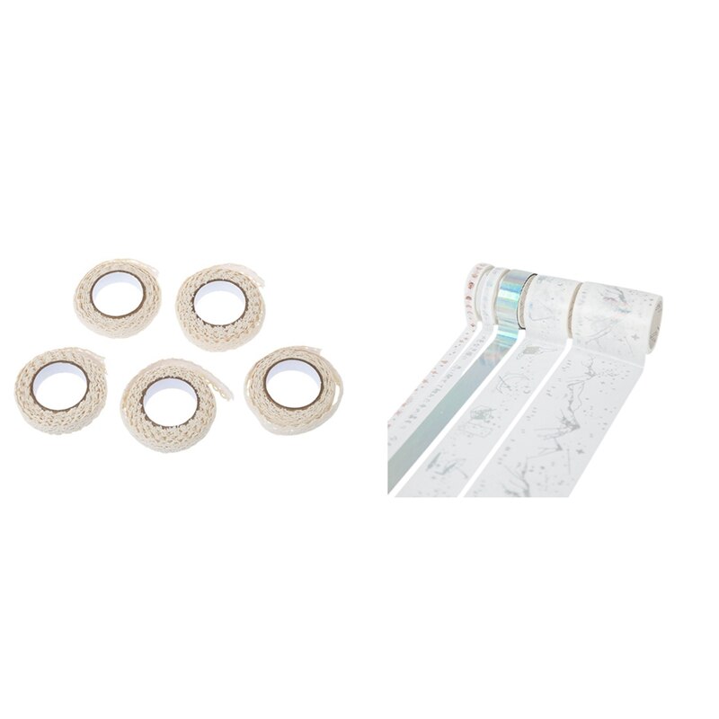 5 Pcs Roll Lint Decoratieve Sticker Tape & 5 Pcs Gold Washi Tapel Chinese Stijl Masking Tape: Default Title