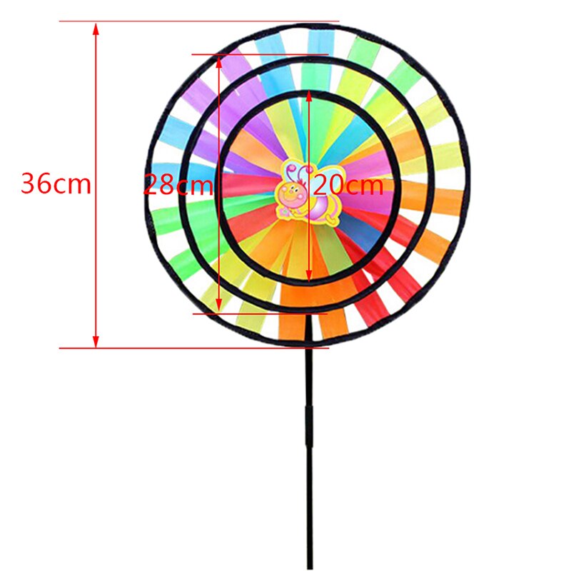 Molino de viento colorido de tres capas para niños, de 36cm de tela juguete tradicional redonda, decoración para acampada al aire libre