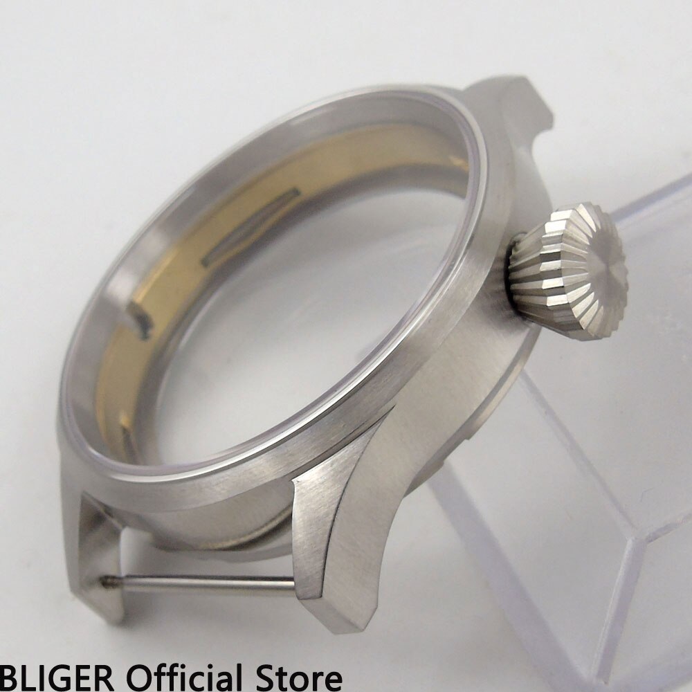 43mm Bliger rvs saffierglas horloge case fit ETA 6497 6498 beweging heren horloge case ok3a