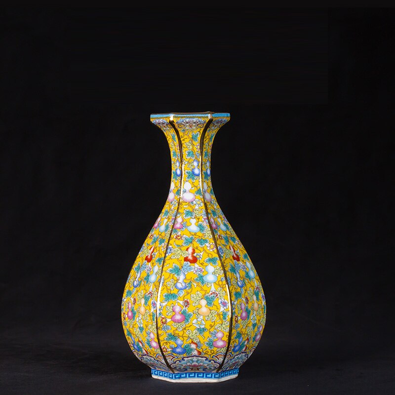 Yongzheng enamel vase with gold flower vase Jingdezhen antique ceramic vase vase