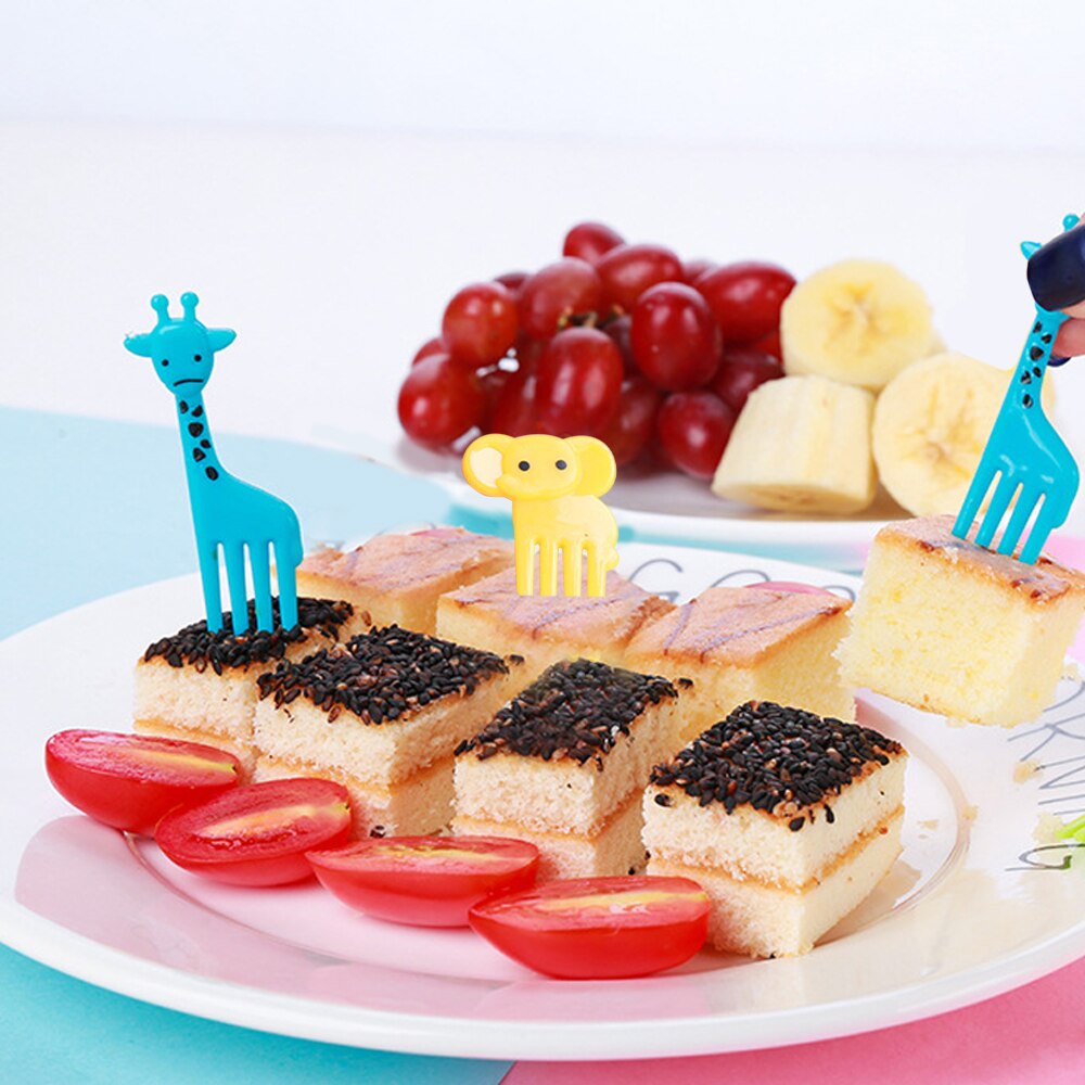 10Pcs/Sets Bamboo Leaf Cute Fruit Fork Kids Sticks Cocktail Fruit Fork Plastic Wedding Festival Decorations Birthday