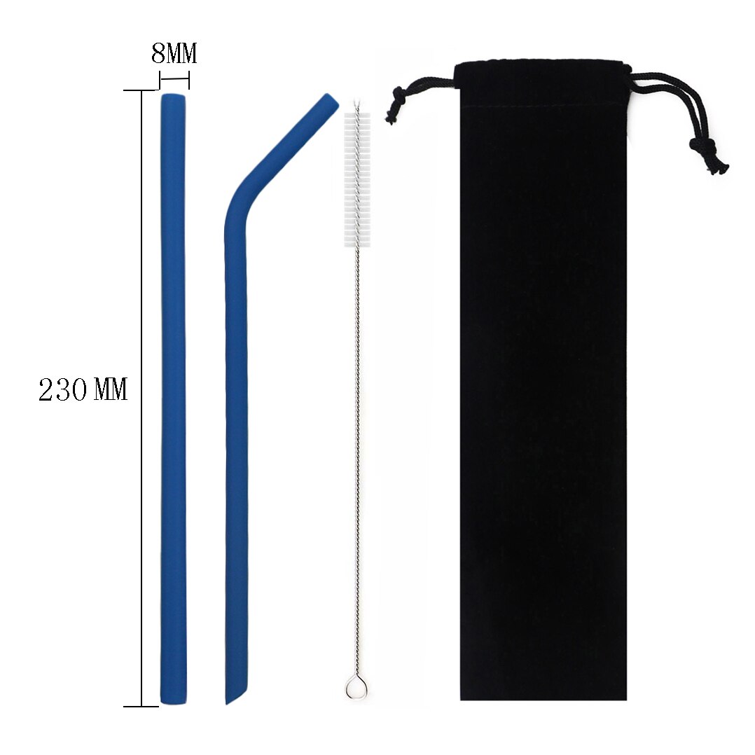 250MM Silicone Straw Reusable Drinking Straw Colorful Flexible Straw Wide 10mm Pearl Milk Tea Smoothies Straw With Cleaner Brush: 230MM blue