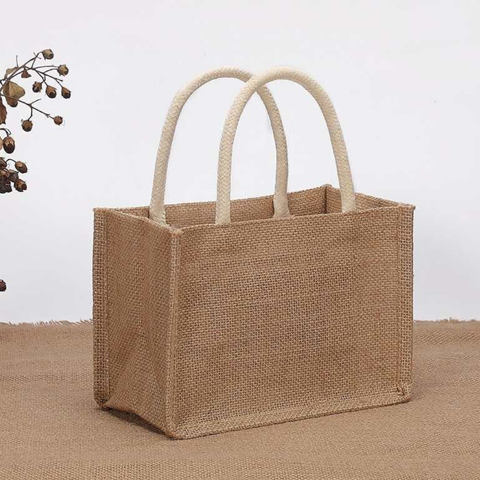 Bolsas de arpillera en blanco, bolso de compras de playa de yute, bolsas de reutilizables vintage con asa para manualidades de comestibles, fiestas de cumpleaños