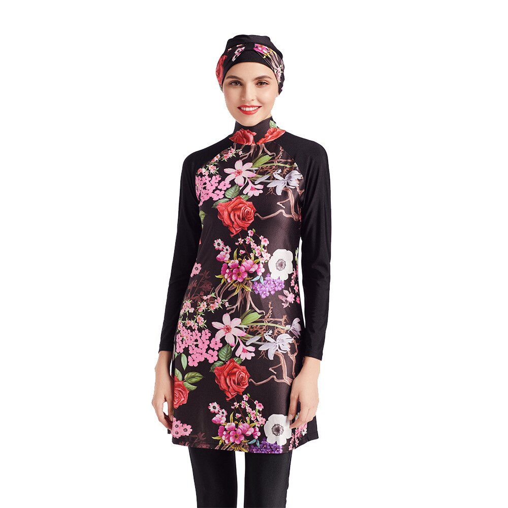 Muslim Swimwear Set - Long Sleeve Top & Pants - Modest Islamic Burqini - Colorblock