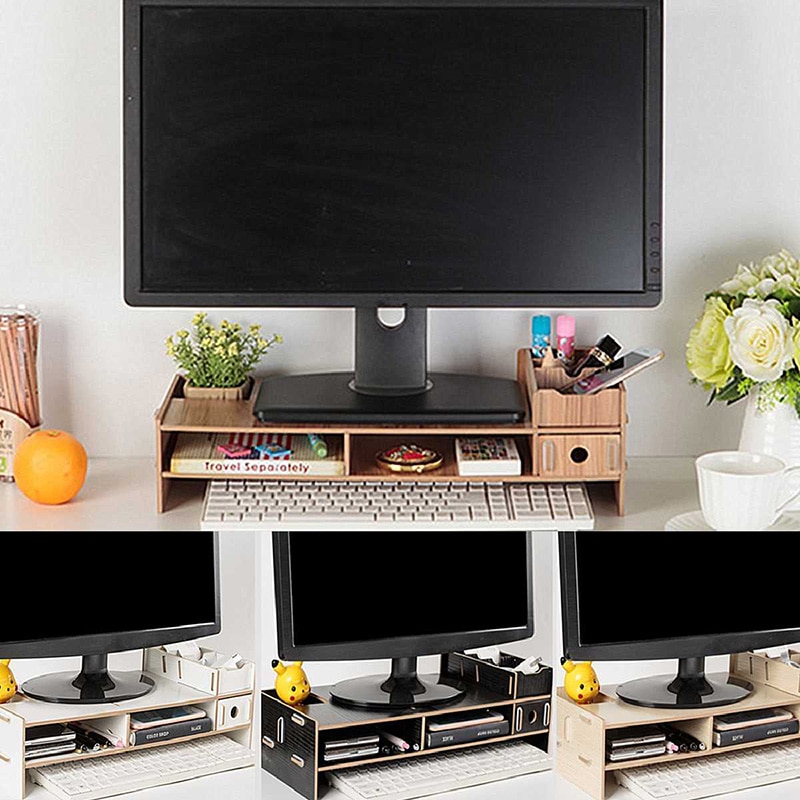 Wood TV Stand Computer Monitor Stand Computer Screen Riser For Laptop Notebook TV Kit Wooden Desktop Laptop Desk Stand Shelf
