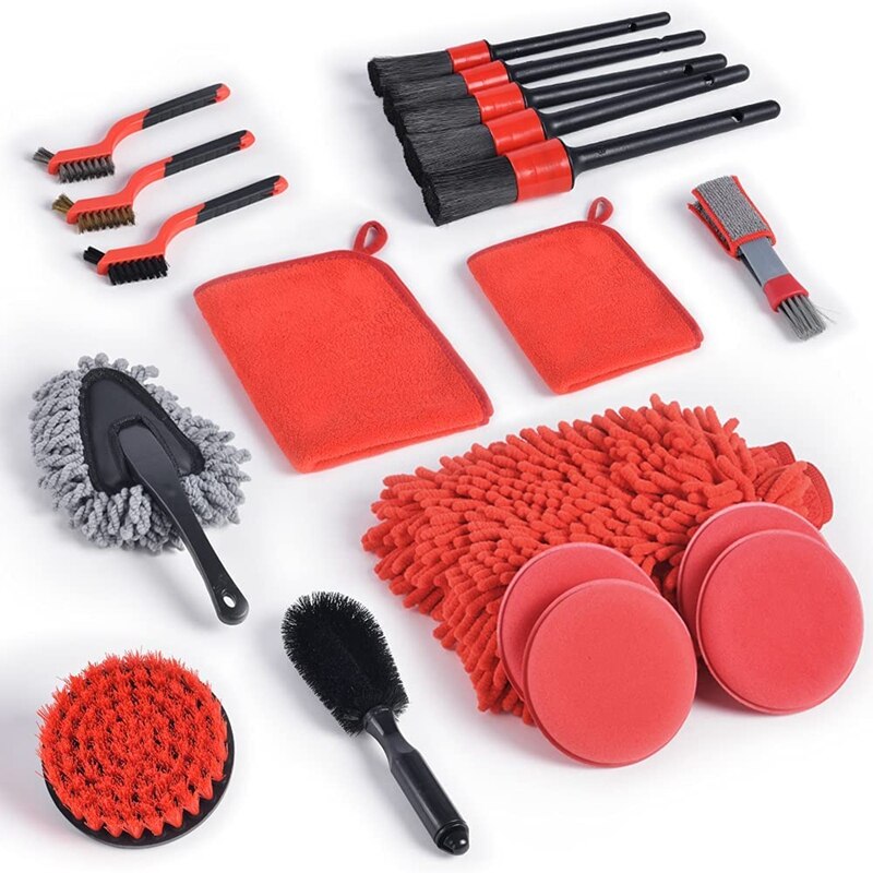 19 Pcs Car Detailing Kit Internal And External Detail Tool Kit Detailing Brush Set Drill Brush Set For Cleaning Wheels