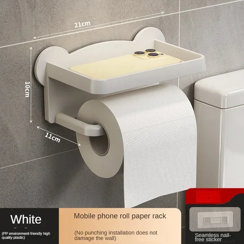 Aan de muur gemonteerde toiletrolhouder Stand Toiletpapier Dispenser Keuken Badkamer Opbergrek Voor Tissue Box Plank Telefoonhouder: green