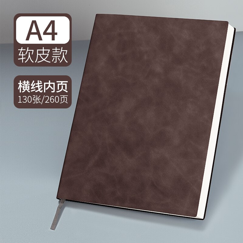 B5 A4 Large Super Thick Notebook Soft Leather Surface Reading Horizontal Line Diary Business Office Work Meeting Record Notepad: A4 Coffee