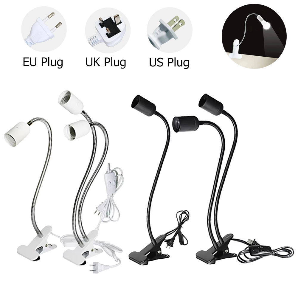 Enkele/Dubbele Hoofd E27 Lamphouder EU Wandsocket Flexibele Power Contact Clip Met Schakelaar Lamphouder Base LED Multi Extension