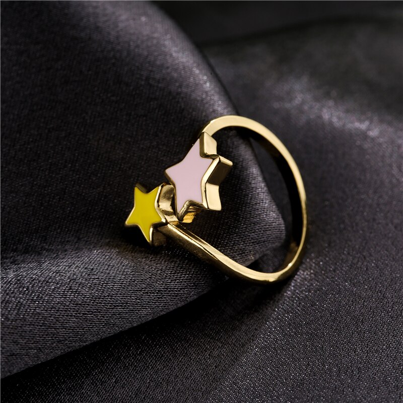neue Schwarz/Weiß & Rosa/Gelb Öl Sterne Offene Ring Für Frauen Mädchen Gold Farbe kupfer Party Ring Schmuck