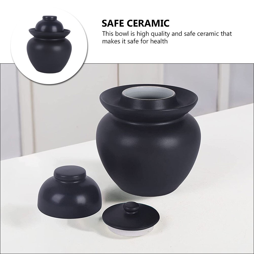 1pc Ceramic Food Container Leak Proof Ceramic Jar for Home Kitchen (Black)
