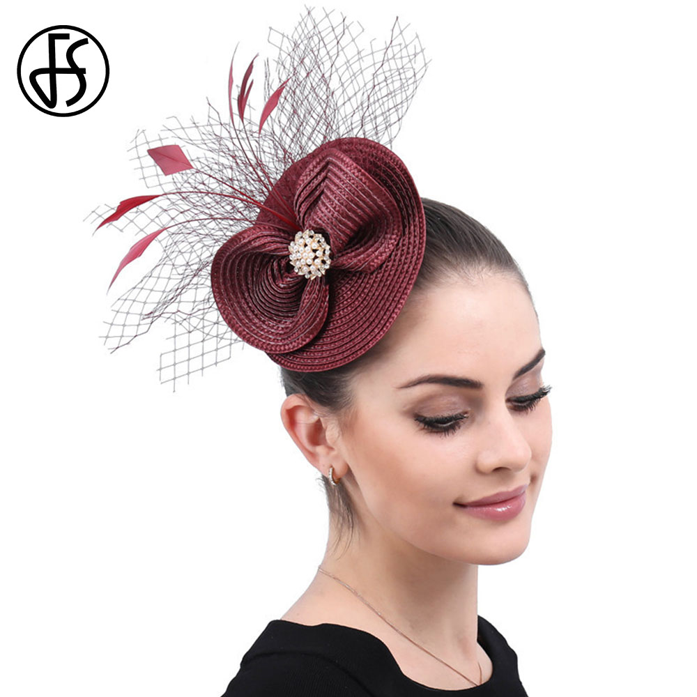 FS – chapeaux de mariage rouge vin pour femmes, chapeau de Cocktail, , avec nœud papillon