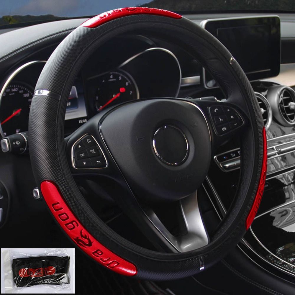 PU Leather Elastic Car Steering Wheel Cover Anti Slip Breathable Steering Wheel Protector Auto Interior Accessories: black