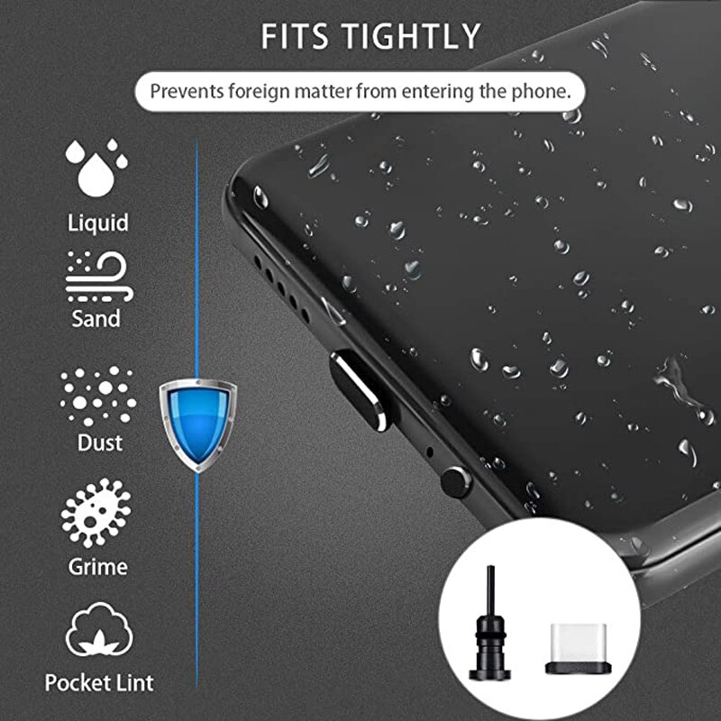 Universal usb c aluminium dammplugg set för samsung  s10 plus  s9 s8 note c laddningsportar och 3.5mm hörlursuttag antidammplugg
