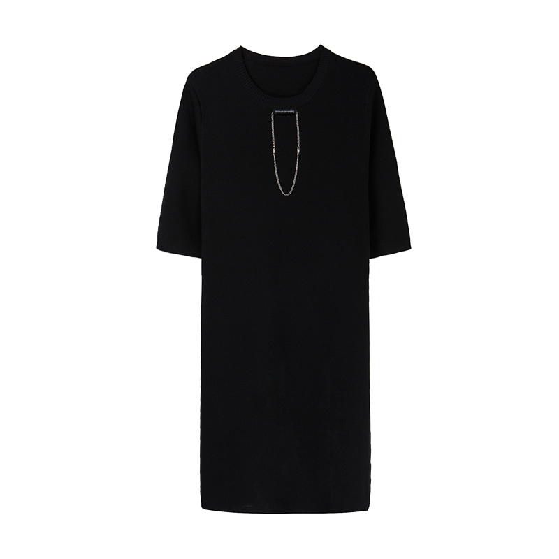 YISU-Vestido largo plisado para mujer, camiseta de media manga de seda de hielo con cuello redondo, accesorios de cadena, verano