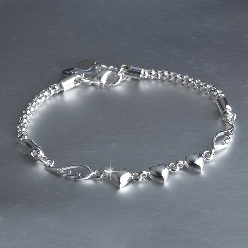 Pulsera de plata de ley 925 para mujer, brazalete de amor, de joyería