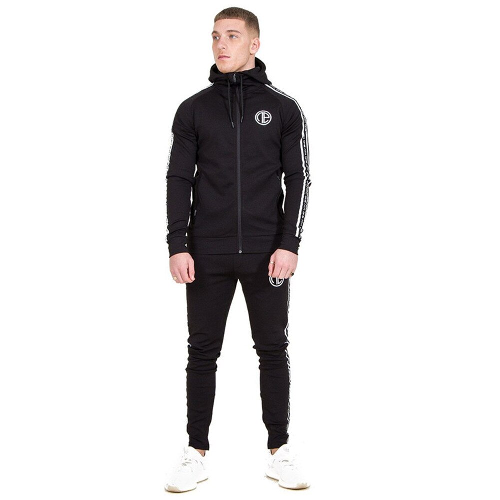 Laufen Sport Anzug Männer Fitnessstudio Fitness Trainingsanzüge Sweatshirt Jogginghose Neue Männlichen Baumwolle Hoodies Hosen Joggen Sport Spitzen Jacke: Schwarz (setzt) / 3XL