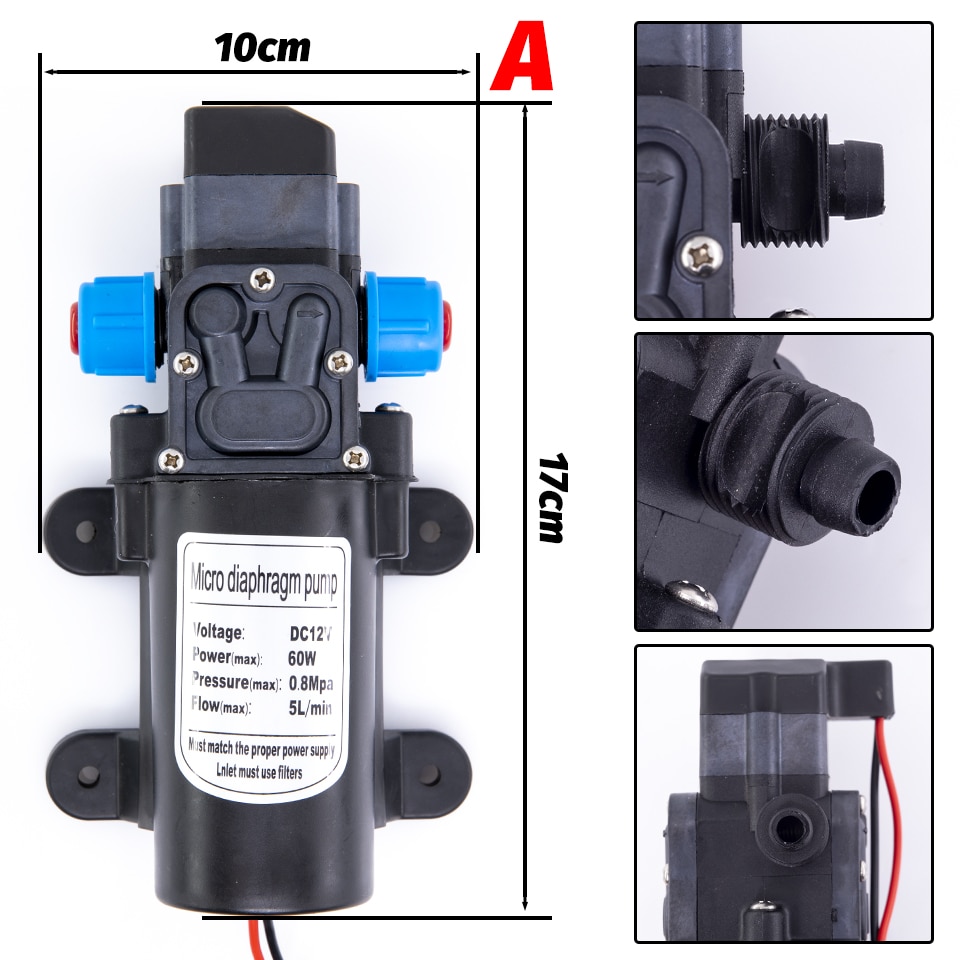 DC 12V 60W 5L/min Agricultural Electric Water Pump Black Micro High Pressure Diaphragm Pump Water Sprayer Car Wash