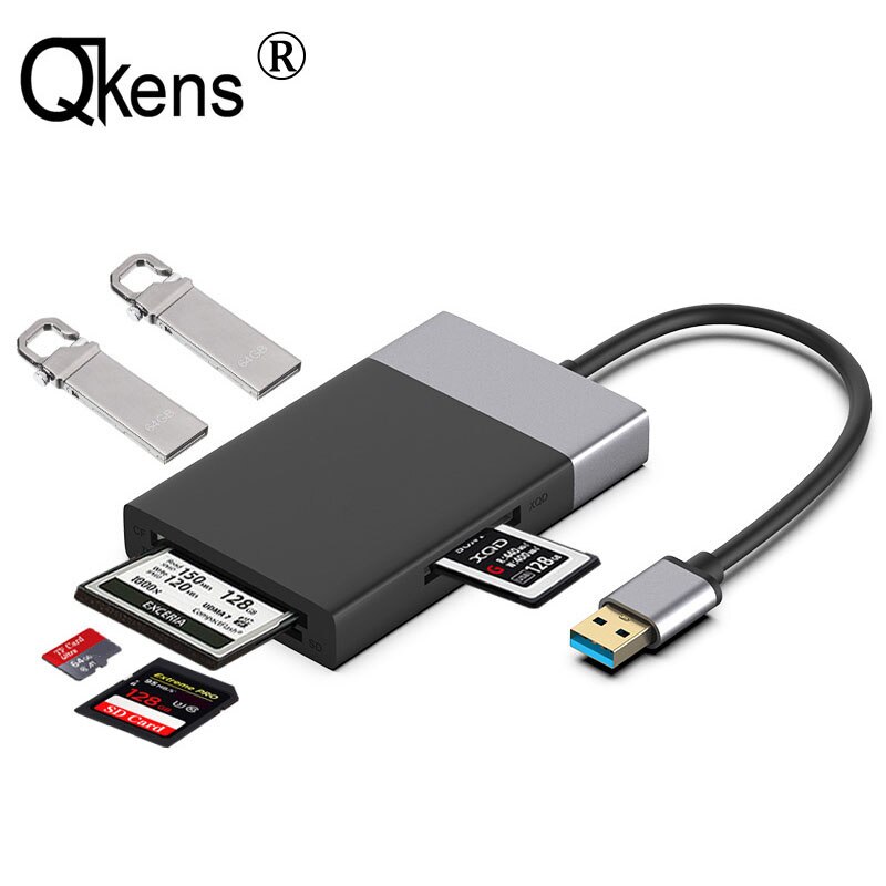 6 in 1 multi minneskortläsare usb 3.0 2 port hub adapter för xqd cf compact flash tf micro sd kort och u flash disk enhet läs