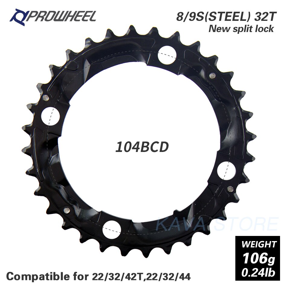 PROWHEEL Round Chainring 64/96/104BCD Mountain Bike Chainwheel 22/24/30/32/40/42/44T Crankset steel al Alloy Tooth plate Parts: 9S 32T new 104BCD