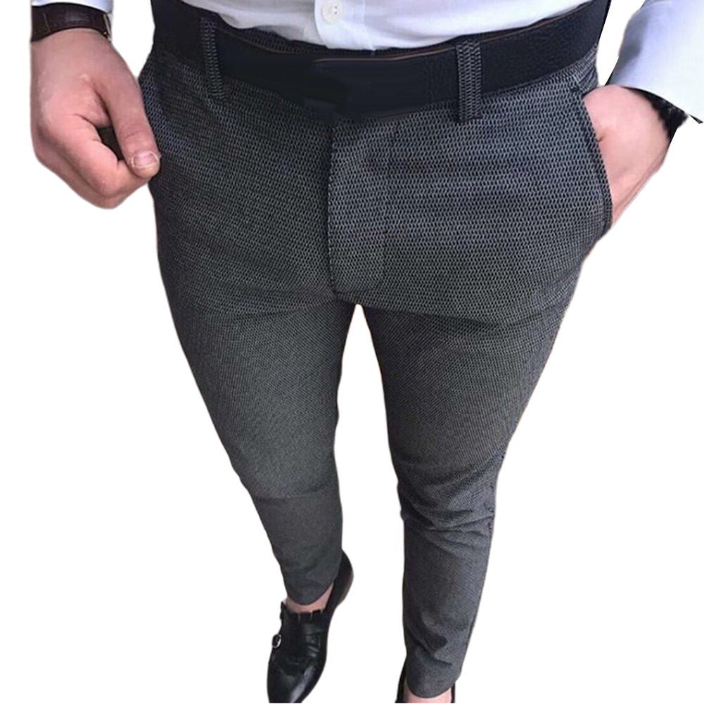 SANWOOD hommes couleur unie taille moyenne poches coton élastique crayon pantalon pantalons longs grande taille style coréen formel pantalon pour hommes